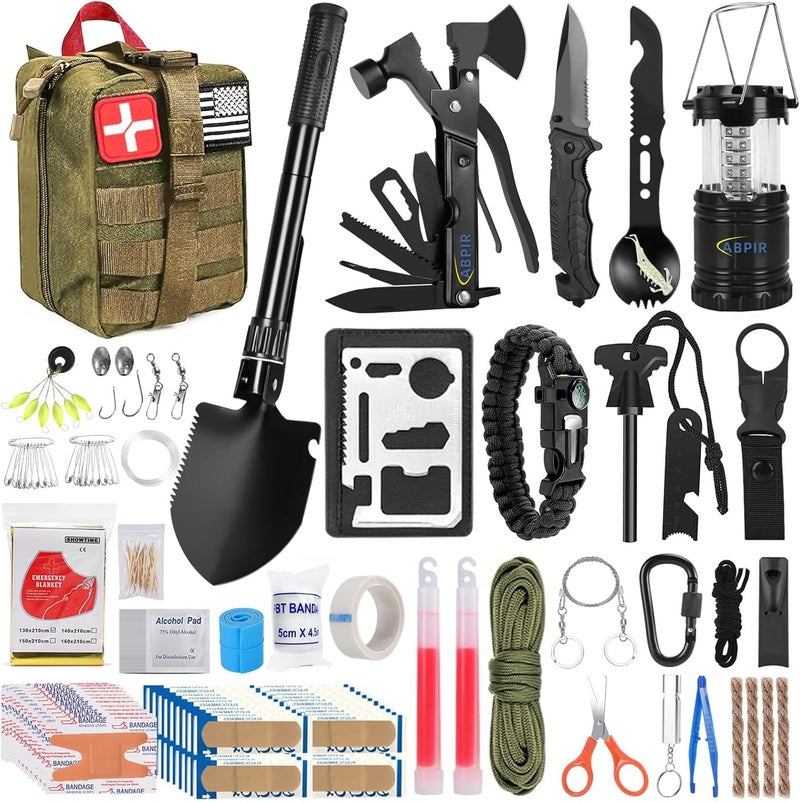Abpir Survival Kits, 170 PCS First Aid Kit/Trauma Kit with Essential Survival Gear Emergency Medical Supplies for Hiking Camping Backpacking Outdoor Adventure, Gifts for Him Dad Men Christmas - Image 1